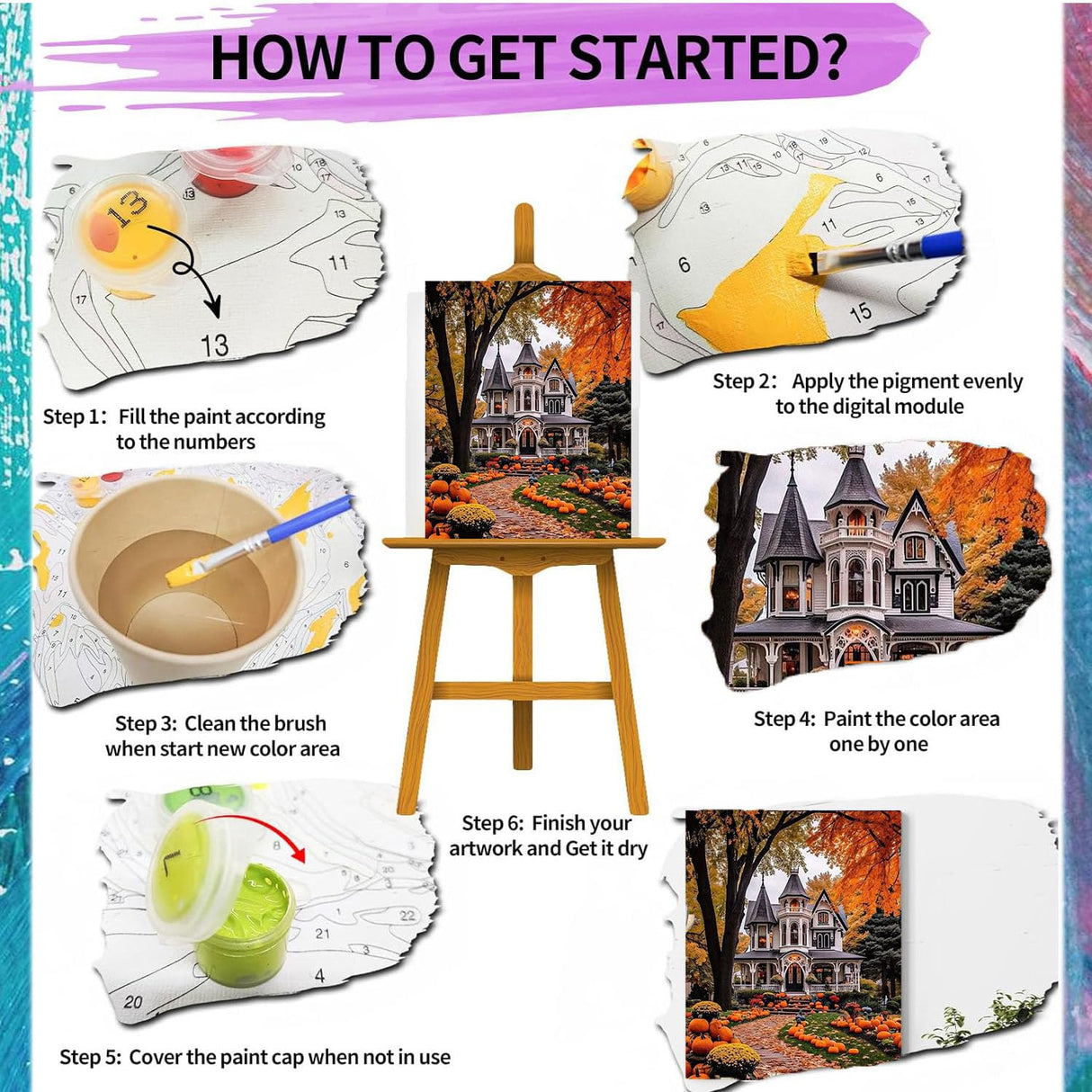 Halloween Paint by Numbers Kits for Adults - Painting by Numbers Kit Landscape, Fall Adults Paint by Number Kits on Canvas Without Frame Oil Painting Acrylic Paints for Home Wall Decor 16X20 inch ajepon