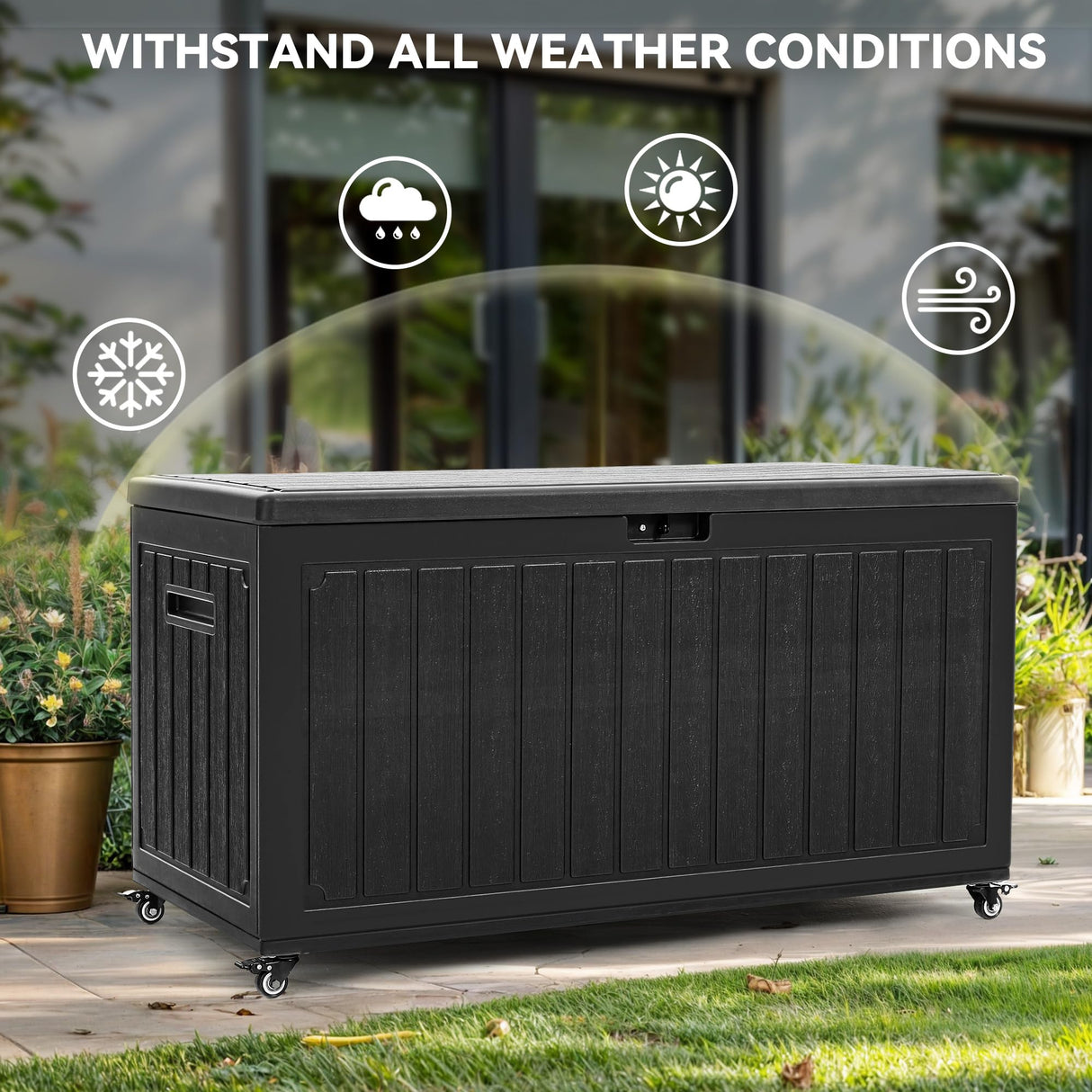 YITAHOME 90 Gallon Outdoor Storage Box with 6 Wheels, Large Double-Wall Resin Deck Box, Lockable Waterproof Outside Storage for Patio Furniture, Cushion, Pool Float, Garden Tool, Black YITAHOME
