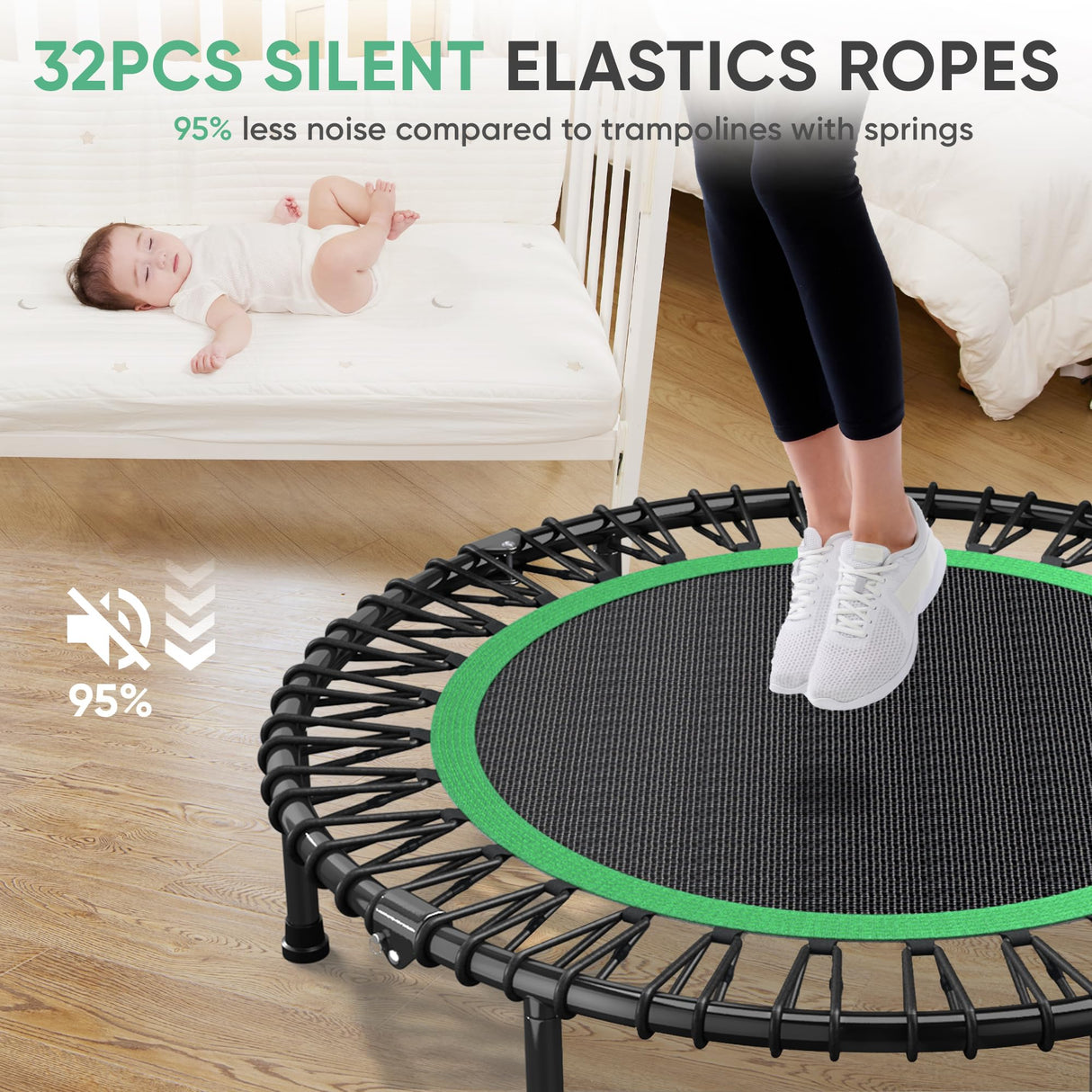 HYD-Parts 40" Foldable Fitness Trampoline for Adults with 32 Bungee Cords 450lbs, Portable Exercise Mini Trampoline, Small Rebounder Indoor/Outdoor, Quiet Workout Equipment HYD-Parts
