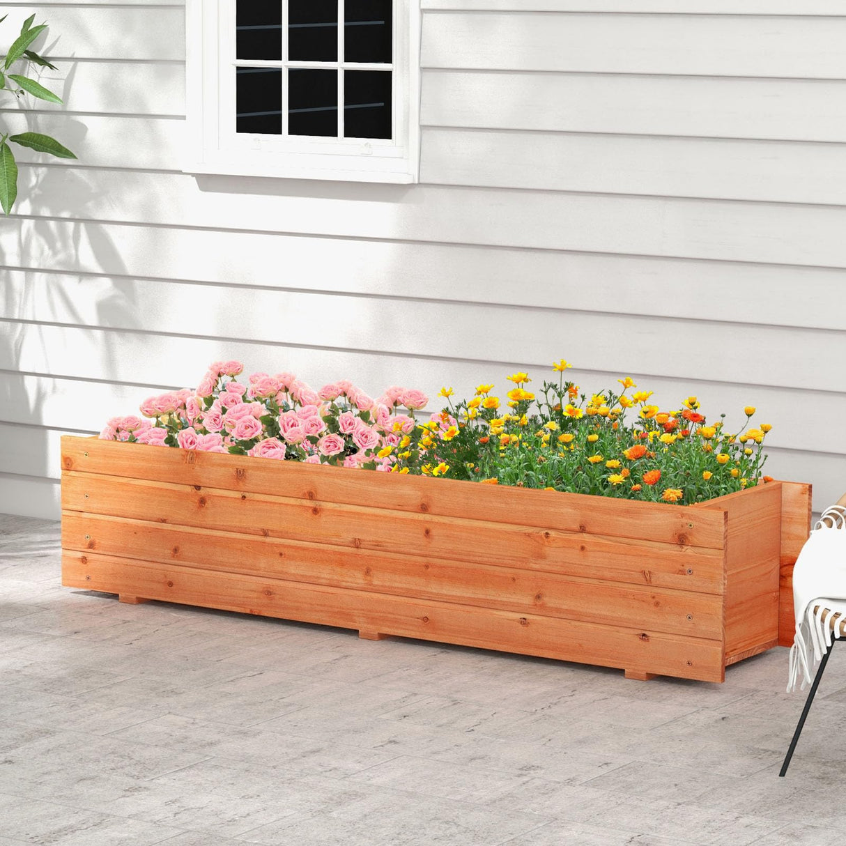 CLEEMAN Raised Garden Bed, Rectangle Wood Garden Planter with 2 Drainage Holes & Removable Bottom, Planter Box Outdoor for Fruit Vegetable Flower Herb, 44” x 11” x 10” CLEEMAN