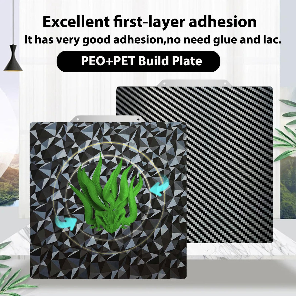 SAHVAIM PEO PET Build plate for Adventurer 5M/5M pro/Ender 3/3 Pro/Ender 3 S1/Ender 3 V2 Neo/Ender 3 Neo 3D Printer, Diamond PEO+Carbon Fiber PET Spring Steel Sheet 235 x 235 mm 3D Printer Platform. SAHVAIM