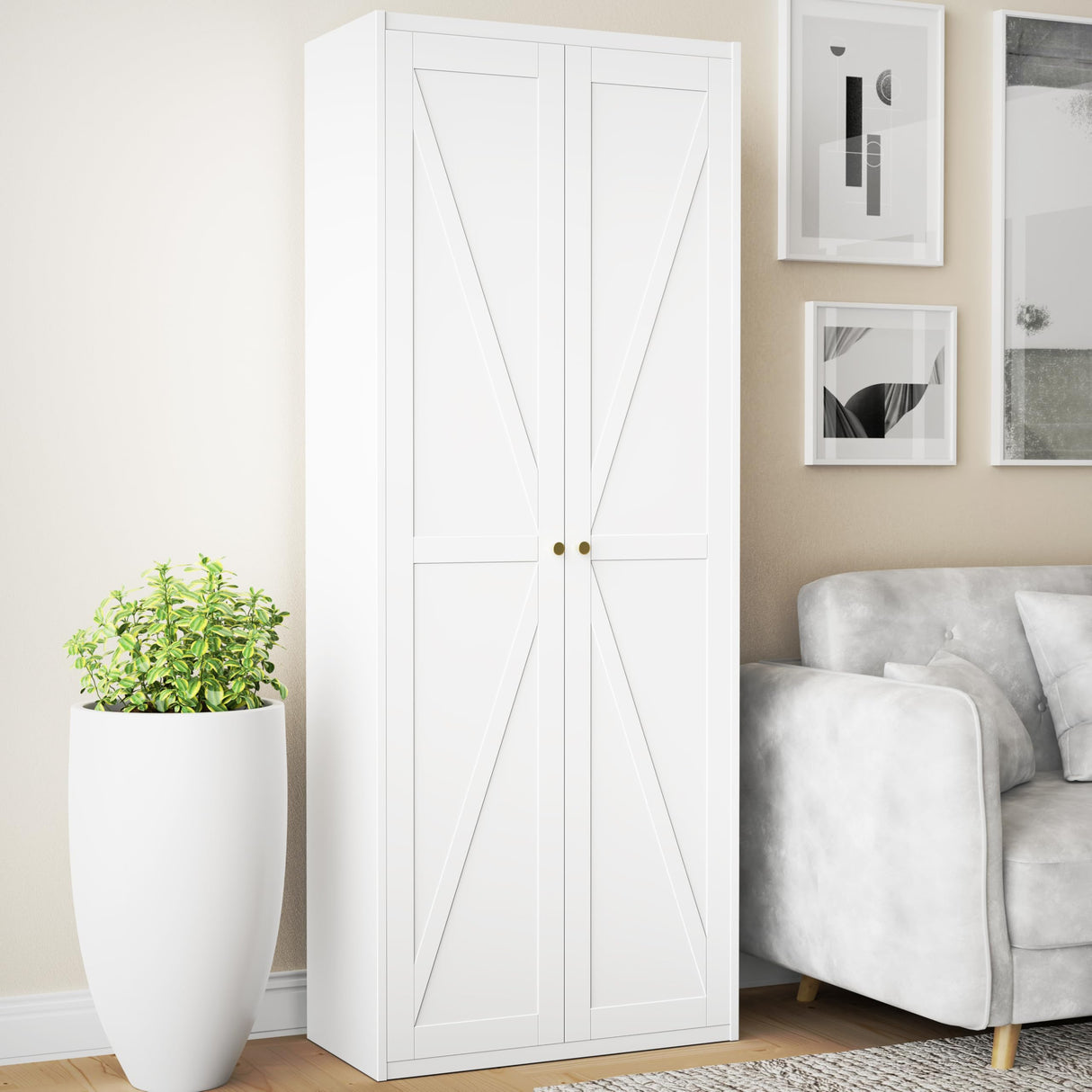 Howzone Food Pantry Cabinet, 71" Kitchen Pantry Storage Cabinets with Doors and Adjustable Shelves, Metal Hutch Cabinet with Storage for Kitchen, Living Room, Dining Room, White Howzone