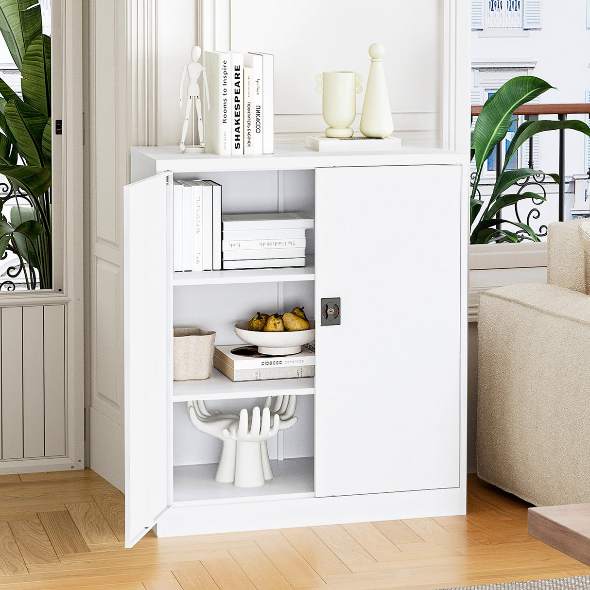 Letaya Metal Storage Cabinets with Lock Door,2 Adjustable Shelves Organizer Steel Storage Cabinets for Home,Office,Warehouse,Garage,Employee Lockers(White) Letaya