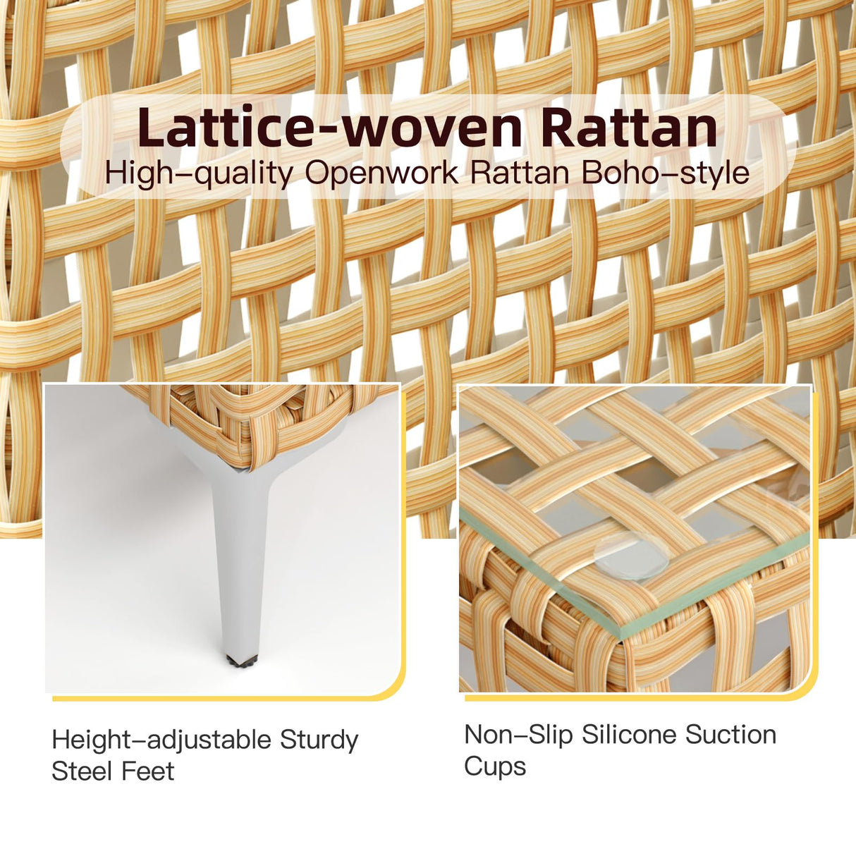 Ophelian 3 Piece Outdoor Furniture Set, Apartment Patio Sectional Furniture, Patio Chaise Sofa Sets with All Weather Manual Rattan, Perfect for Balcony, Porch, Lawn, Backyard (Yellow/Beige) Ophelian