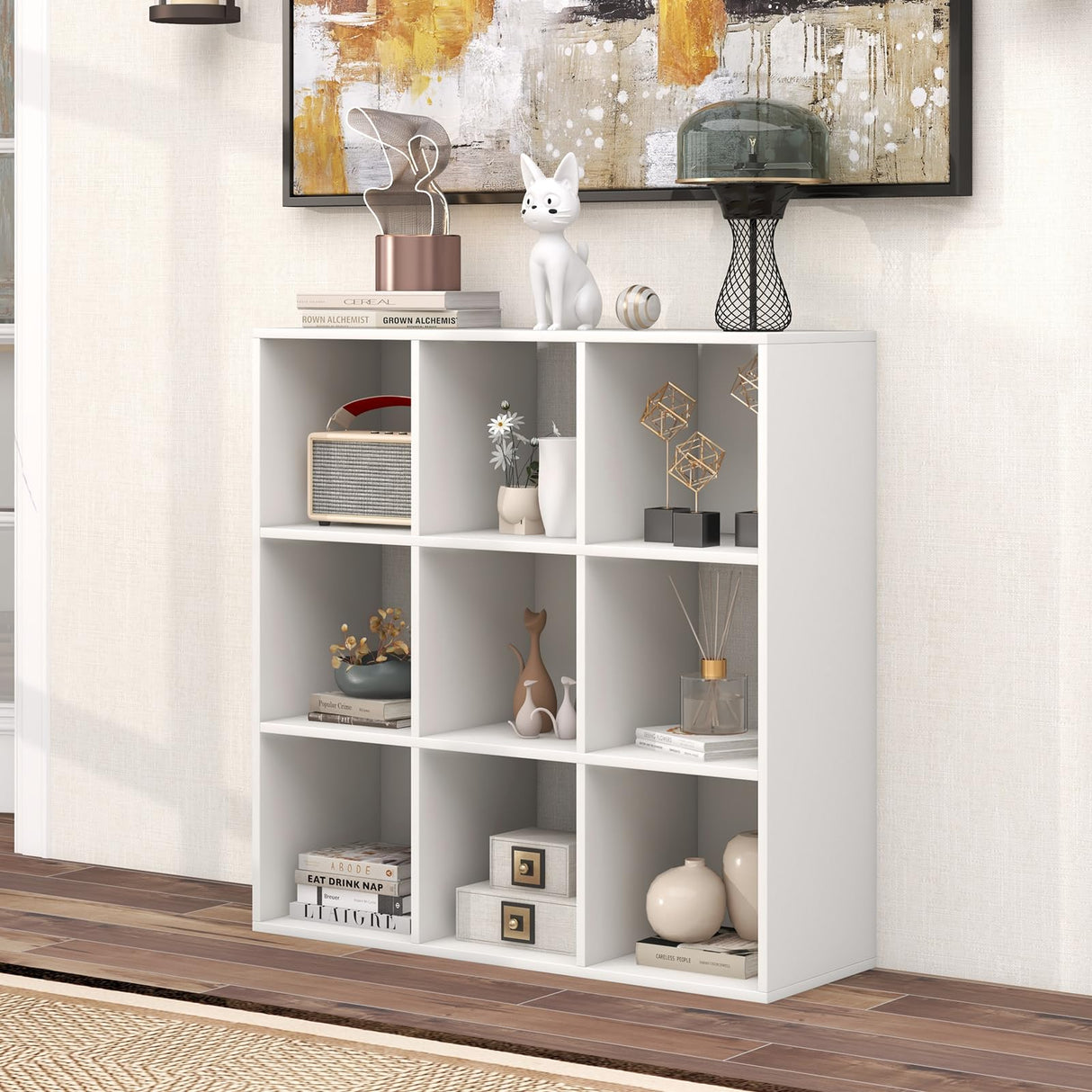 Tangkula Modern 9-Cube Wooden Bookshelf with Anti-Tipping Kits - Stylish Open Storage for Living Spaces Tangkula