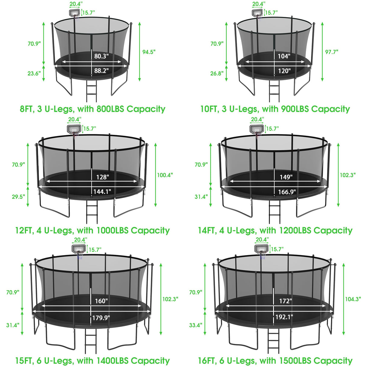 LHX 16FT Tranpoline for Adults and Kids, 1500LBS Tranpoline with Enclosure Net, Basketball Hoop and Ball, Outdoor Tranpoline with Light, Sprinkler, Ladder, Stakes Anchors - ASTM Approval LHX