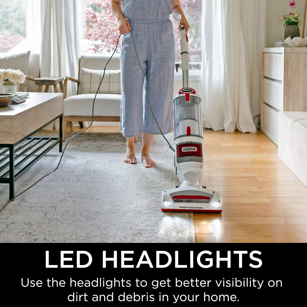 Shark NV501 Rotator Professional Lift-Away Upright Vacuum with HEPA Filter, Swivel Steering, LED Headlights, Wide Upholstery Tool, Dusting Brush & Crevice Tool, White/Red Shark