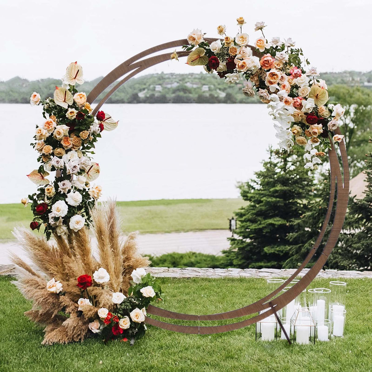 TABLECLOTHSFACTORY 8ft Natural Brown Wood DIY Round Wedding Arch Backdrop Stand, Rustic Photo Backdrop Stand Tableclothsfactory