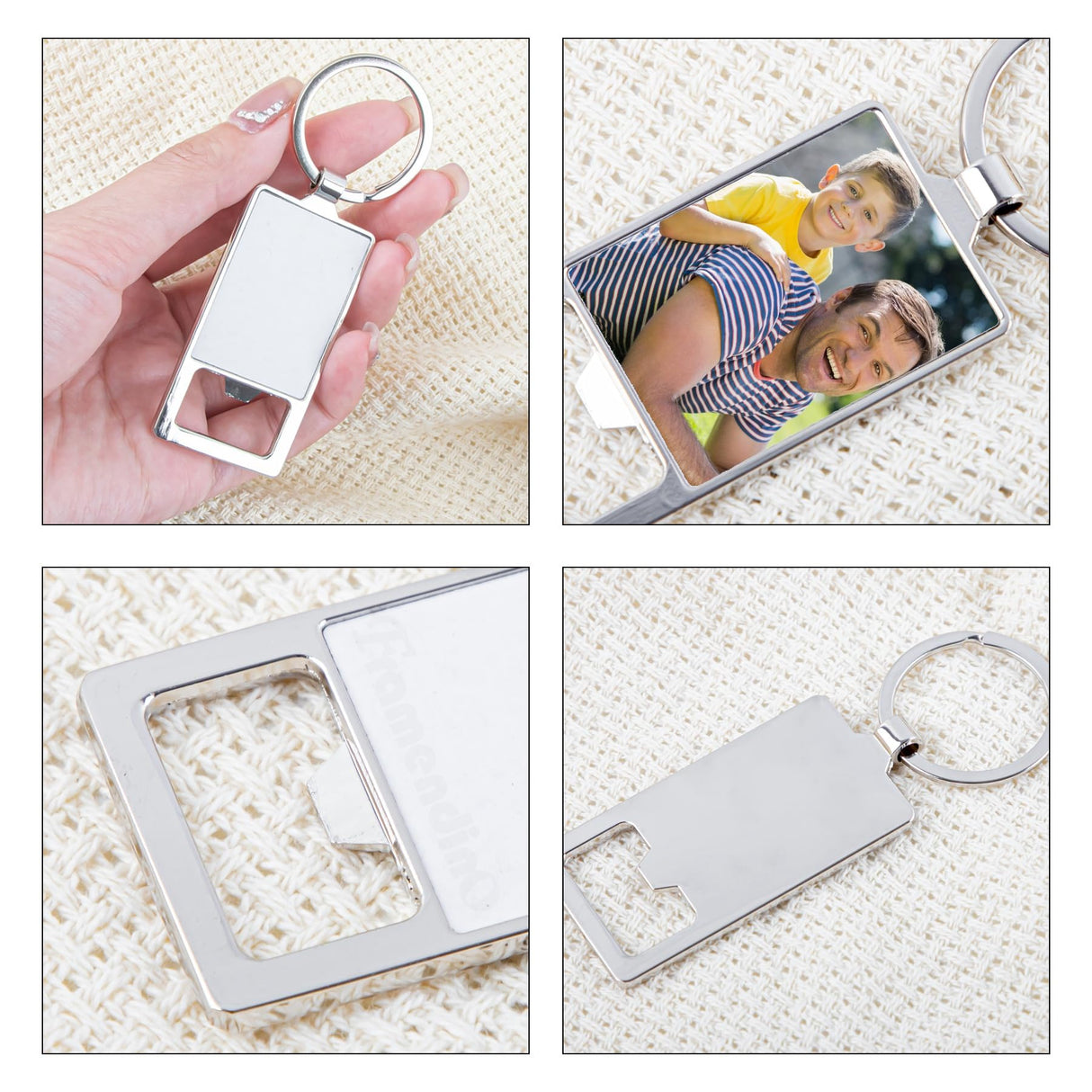 Framendino, 20 Pack Sublimation Blanks Keychains Metal Bottle Opener Transfer Rectangle Aluminum Keychain Key Rings for Photos Framendino