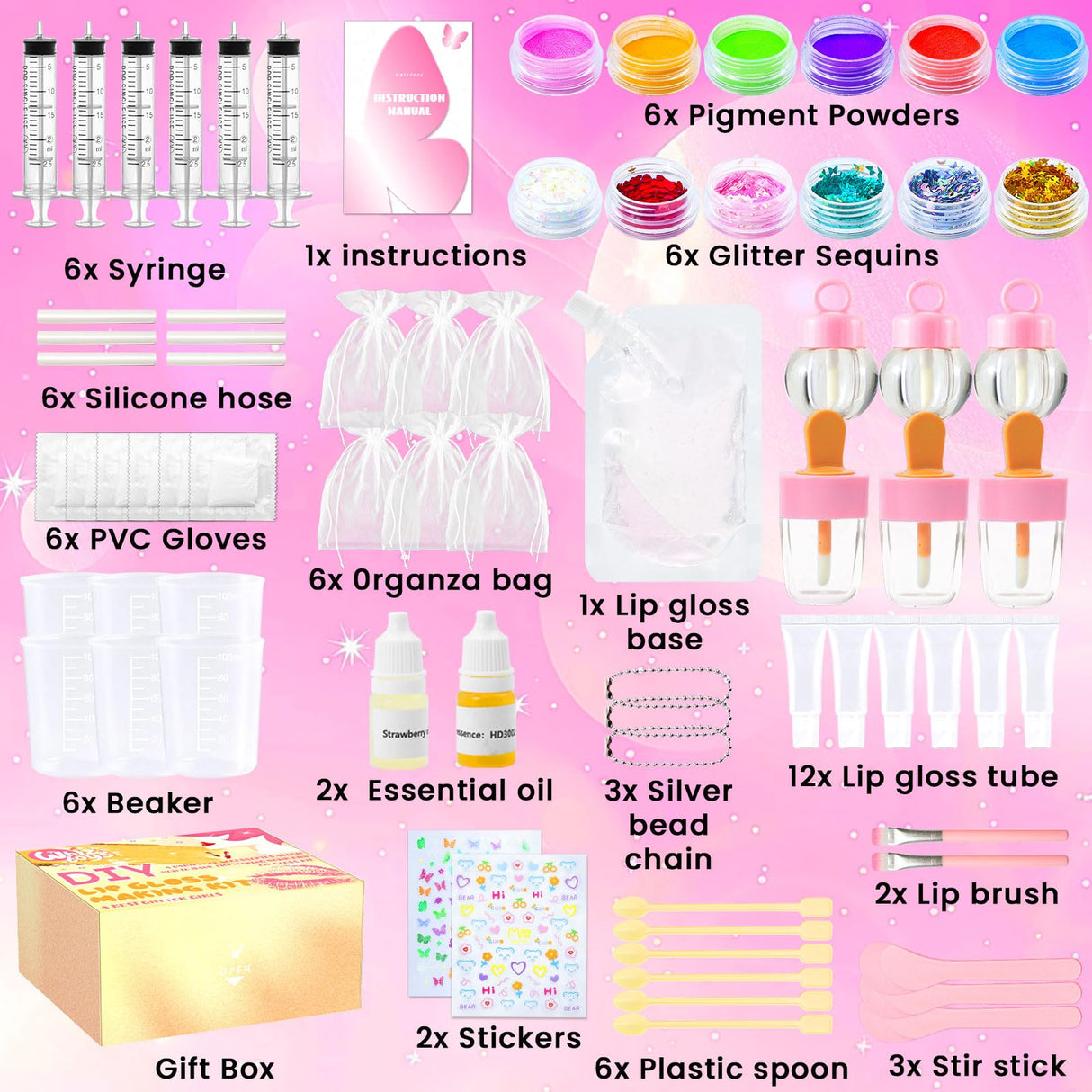 WhizToys DIY Lip Gloss Making Kit 74 PCS, Yellow Kids Lip Gloss Supplies Set Beginner, Fun Craft Set Moisturizing Base, Gift for Girls, Kids, Teenagers, Women WhizToys