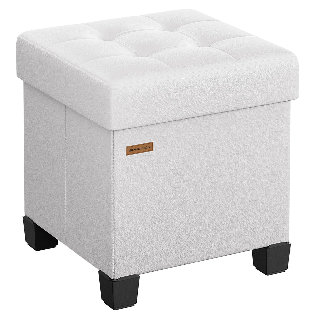 SONGMICS Storage Ottoman, Cube Ottoman with Legs, 15 x 15 x 15.7 Inches, Footstool, Footrest, 10 Gal. (37 L), Synthetic Leather, for Bedroom, Living Room, Dorm, Cloud White ULSF0512W02 SONGMICS