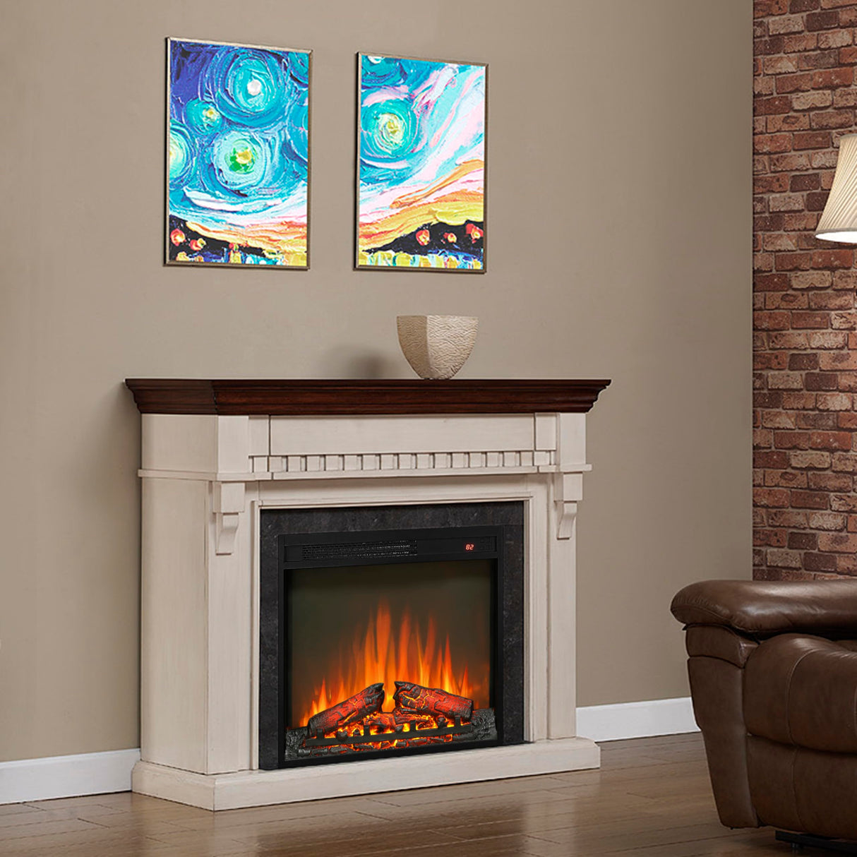 Innoflame 23" Electric Fireplace Insert, Fireplace Heater with Remote, Adjustable 4 Flame Brightness, Log Set, Low Noise, 8H Timer, Overheating Protection, 1400W (23" X 19.7") Innoflame