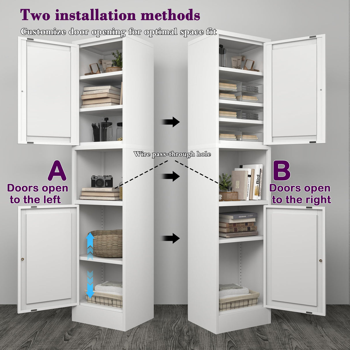 Boegica 67" Tall Metal Bathroom Storage Cabinet,6-Tier Freestanding Linen Tower with 2 Doors,Narrow Slim Metal Locker Storage Cabinet for Small Spaces,Modern,White Boegica