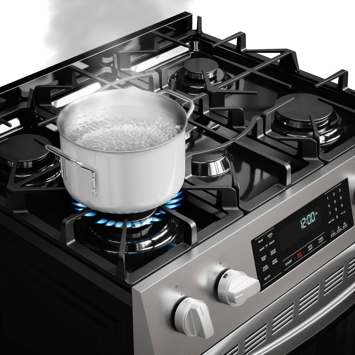 Kenmore Front Control Gas Range Oven with 5 Cooktop Burners, True Convection, Steam and Self Clean, Freestanding Stainless Steel Stove and Oven, 4.8 cu. ft. Capacity Kenmore