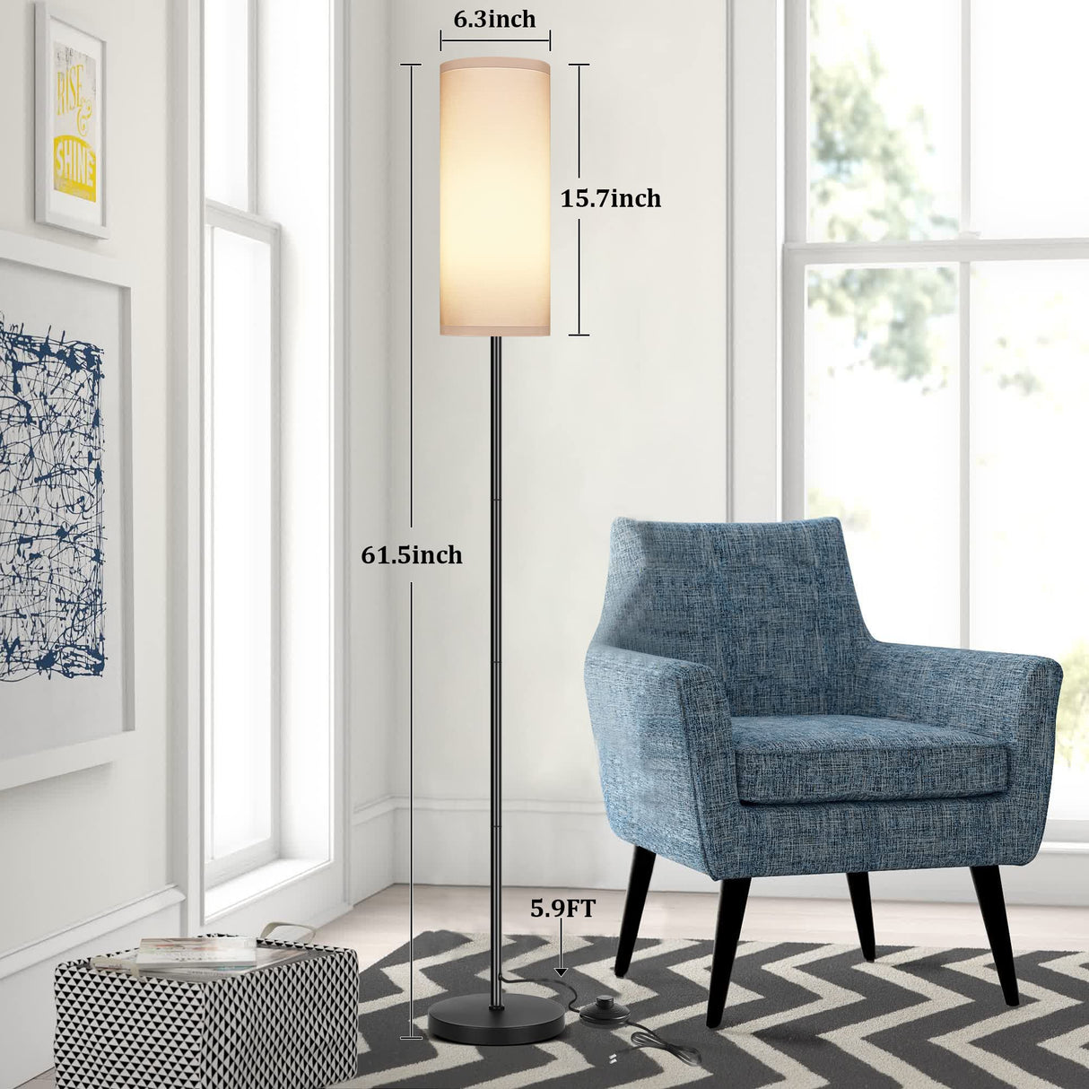 PARTPHONER Floor Lamp for Living Room, Modern Standing Lamps with Lampshade, Minimalist Tall Lamp with Foot Switch for Living Room, Bedroom, Kids Room, Office(Bulb Not Included) PARTPHONER