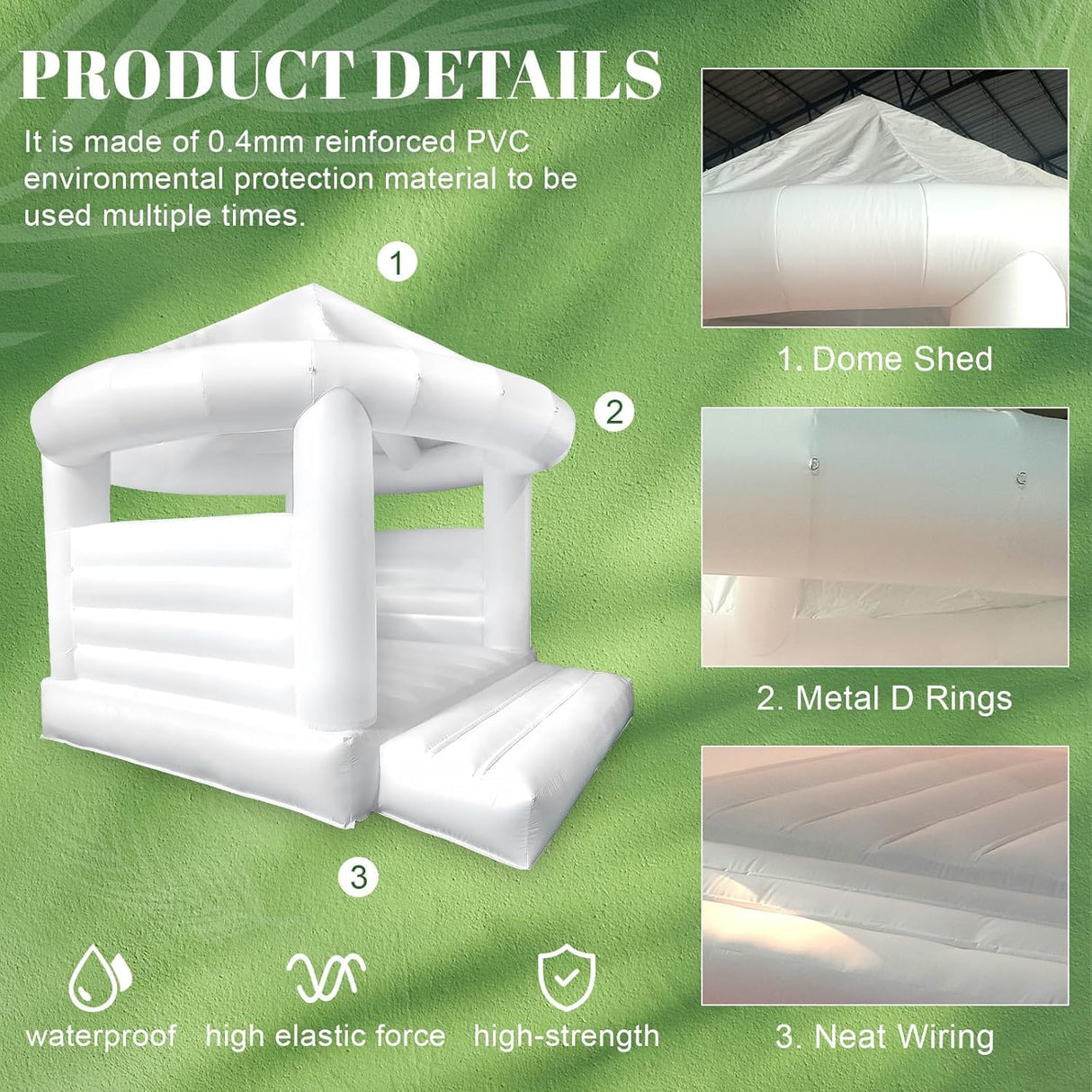 14FT White Bounce House for Adults Kids, 100% PVC Commercial Bounce House with Round Canopy, Large Inflatable Bounce House Castle with Blower for Birthday Wedding Party, 14x14x12FT Relunch