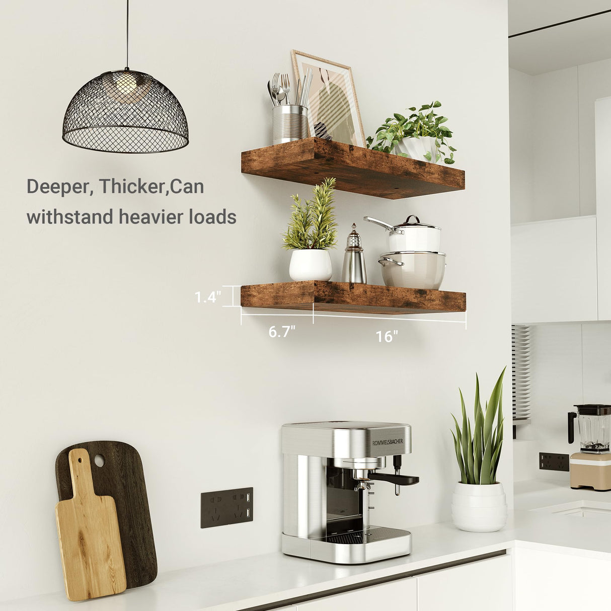 Bathroom Long Floating Shelves for Wall,Extra Deeper & Thicker Wall Mounted Storage Shelf for Living Room, Kitchen, Farmhouse,Wall Shelves with Invisible Brackets,Set of 2, Rustic Brown Vivelove