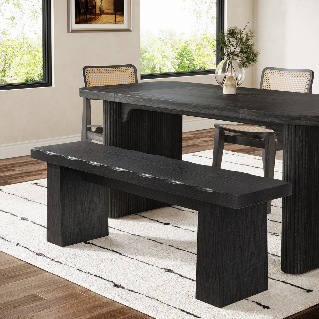 Tribesigns Wooden Entryway Bench, 47-Inch Wood Dining Table Bench with Sturdy Frame for Dining Room Bedroom Living Room Hallway Kitchen, Easy Assembly (Black) Tribesigns