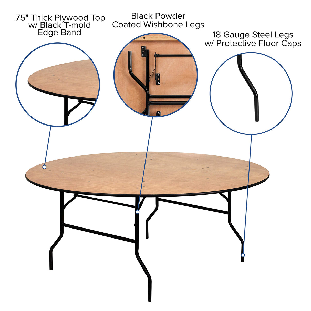 Flash Furniture Furman 6' Round All-Occasion Wood Folding Event Table, Foldable Round Portable Banquet Table with Wooden Top, Natural/Black Flash Furniture