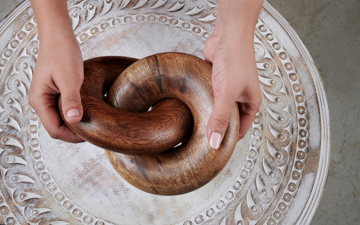 Eximious India 2 Knot Coffee Table Decor Home Decor Console Table Decor Items Book Shelf Decor Accents Living Room Wood Knot Decor Chain Link Decor (Natural Wood) Eximious India