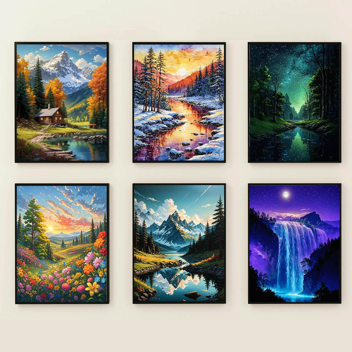 Lovepefe Mountain Diamond Art Painting Kits for Adults, 6 Pack Paint with Diamond Kit for Beginners DIY Full Drill Gem Art Home Wall Decor 12 X 16 Inch Lovepefe