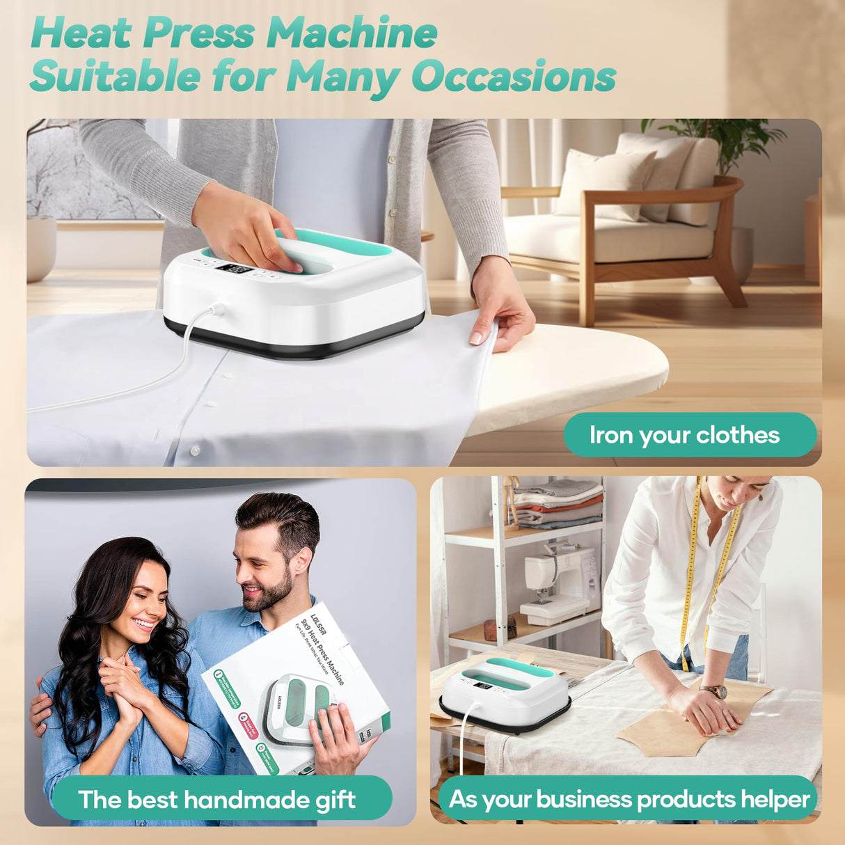 Heat Press Machine for T Shirts- 9x9 Heat Press Shirt Press Machine with Precise Temperature Control, Mini Heat Press for Hats, Dresses, Pillows, Tote Bags-Green LOLSSA