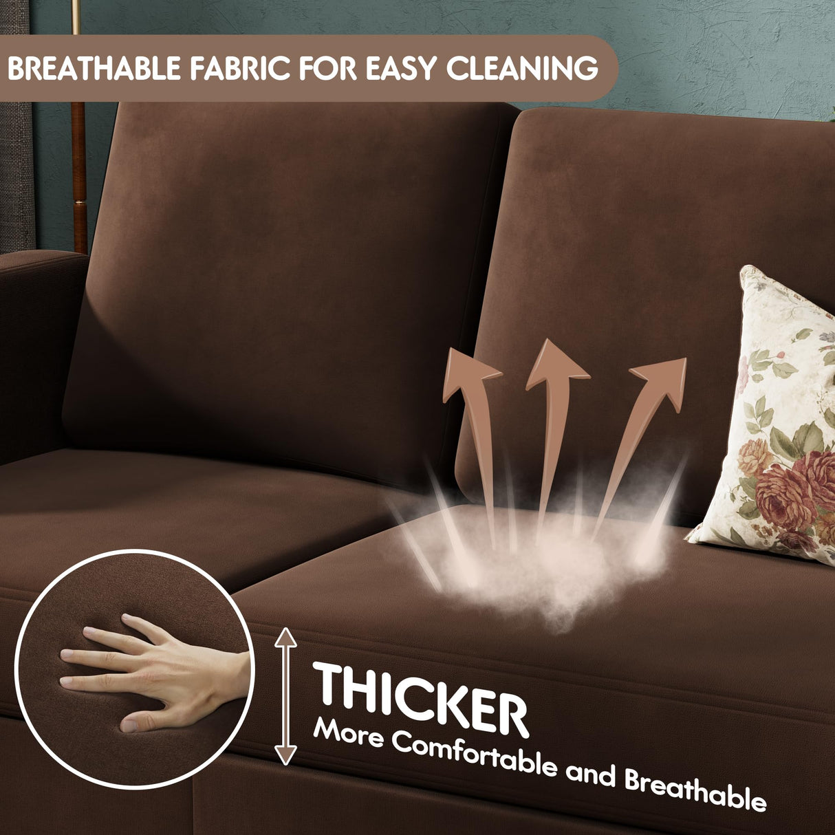 VICTONE Sectional Sofa Couch, 3 seat L-Shaped Small Sofa with Movable Ottoman Couch for Small Apartments, Living Rooms and Offices (Linen Fabric, Light Brown) VICTONE