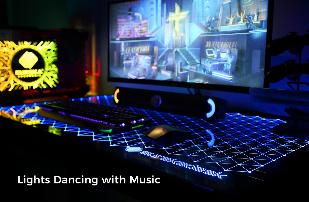 EUREKA ERGONOMIC RGB LED Gaming Desk, Music Sync Lights Up Tempered Glass Desktop, 43" GTG I43 Home Office Computer Table W Controller Rack 4 USB Charging Ports, APP Control EUREKA ERGONOMIC
