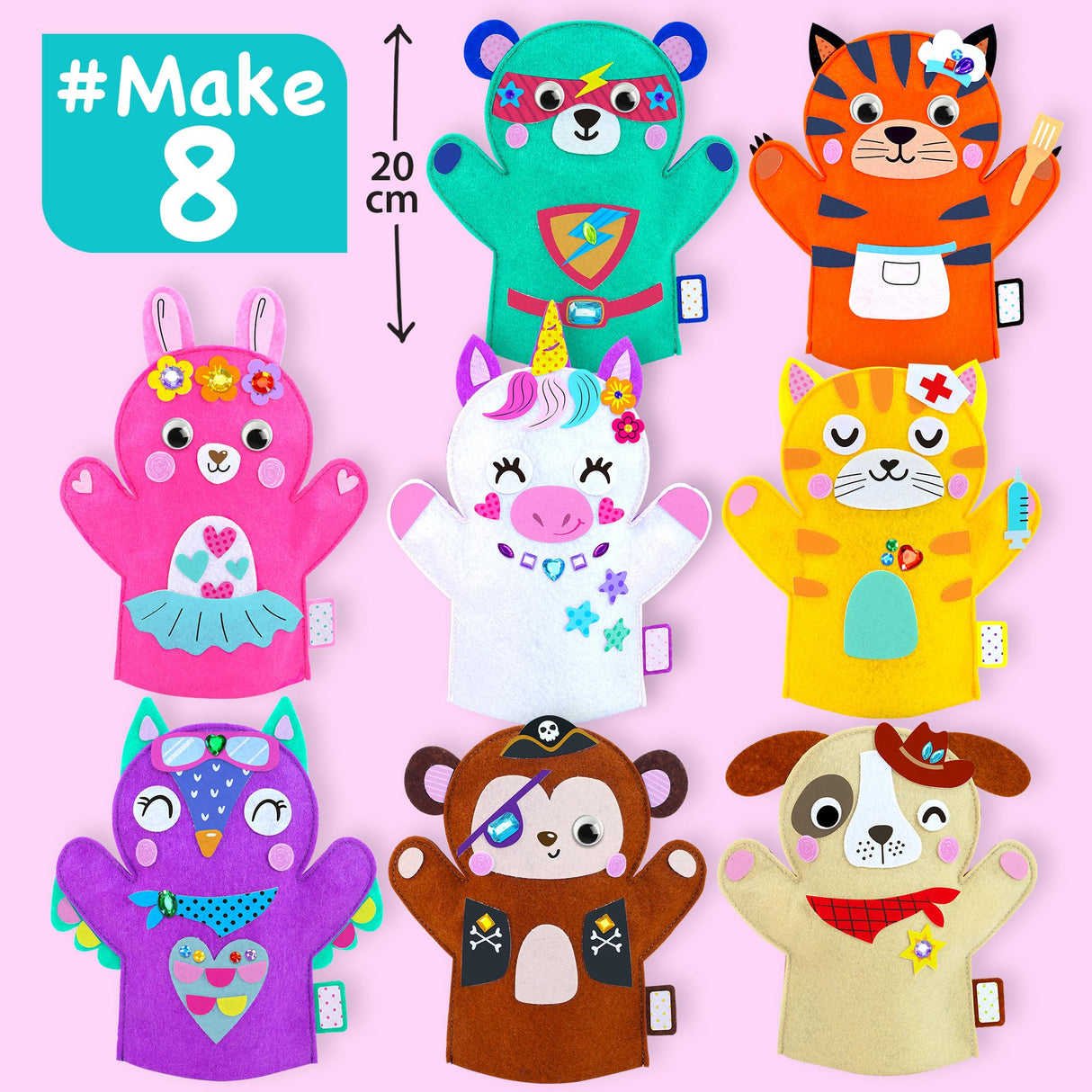 EZCRA Unicorn Hand Puppet Making Kit for Kids Age 5-8 - DIY Puppet Making Craft Kit - Creative Arts & Crafts Set, Educational Gift - 8 Projects, Extra Stickers for Decoration EZCRA