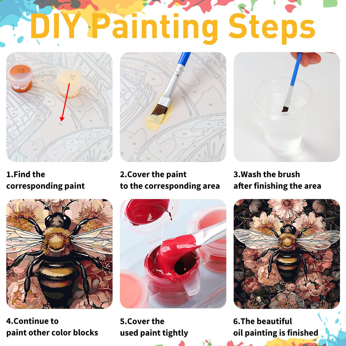 Paint by Numbers for Adult, Bee Paint by Numbers Kit for Adults Beginners, DIY Acrylic Painting on Canvas for Home Wall Art Decor 16x20 Inch Mandun