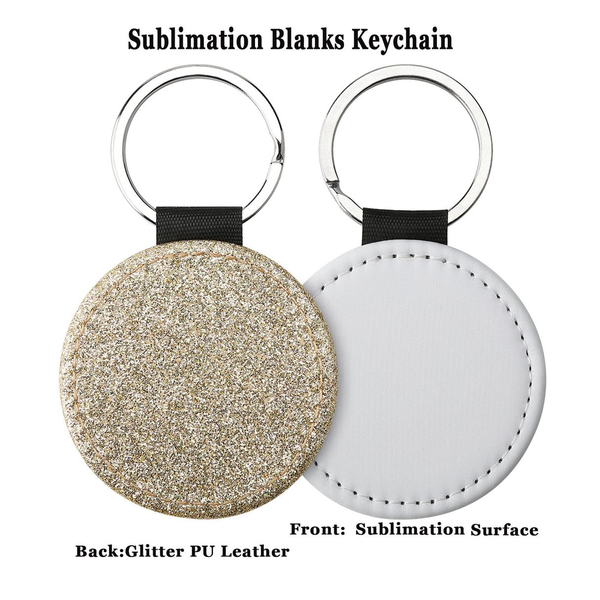 QISVVE 10Pcs Sublimation Blanks Keychain,custom personalized key chain,Glitter PU Leather keychain accessories for DIY Crafts Making (10Pcs Glitter Round) QISVVE