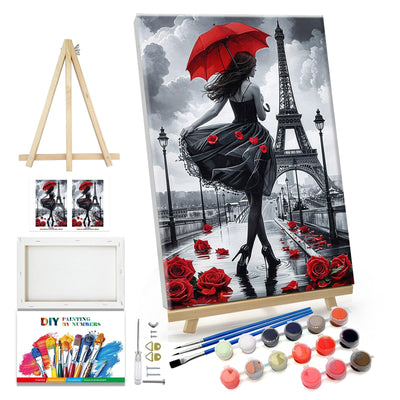 JOOZ Paint by Numbers Kit for Adults Eiffel Tower Paint by Numbers Kit with Frame DIY Girl Paint by Number with Easel Flowers Paint by Number Kits on Canvas for Gift Home Wall Decor 7.87x11.81 Inch