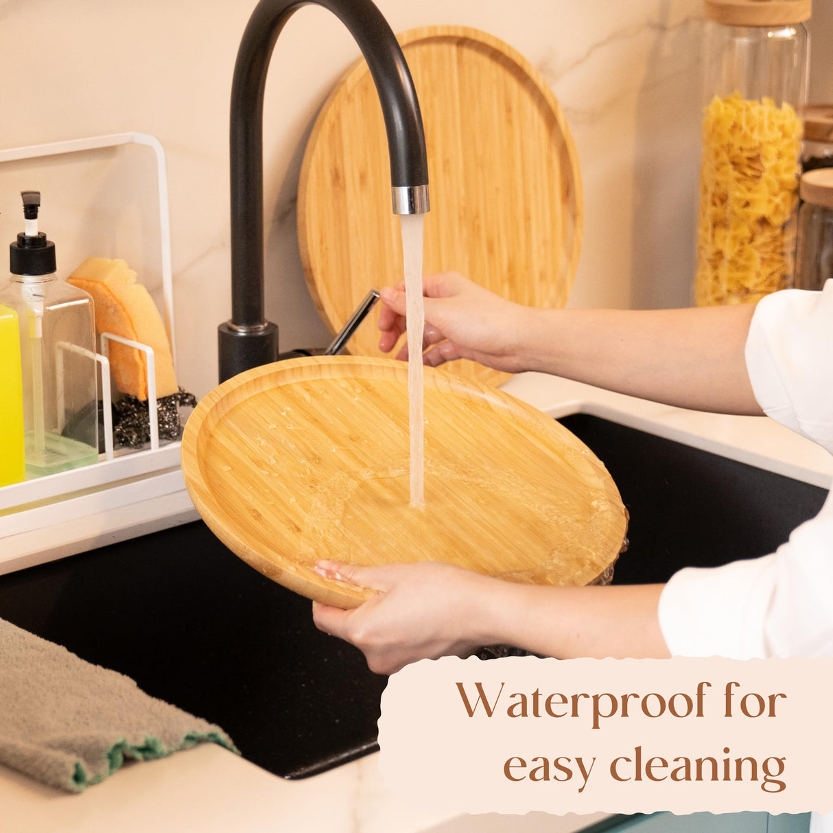 Bamboo Serving Platter, Round Wood Tray, Wooden Serving Tray, Fruit, Bread, Salad Plate, Round Wood Charcuterie Board (13.8 inch) YANGQIHOME