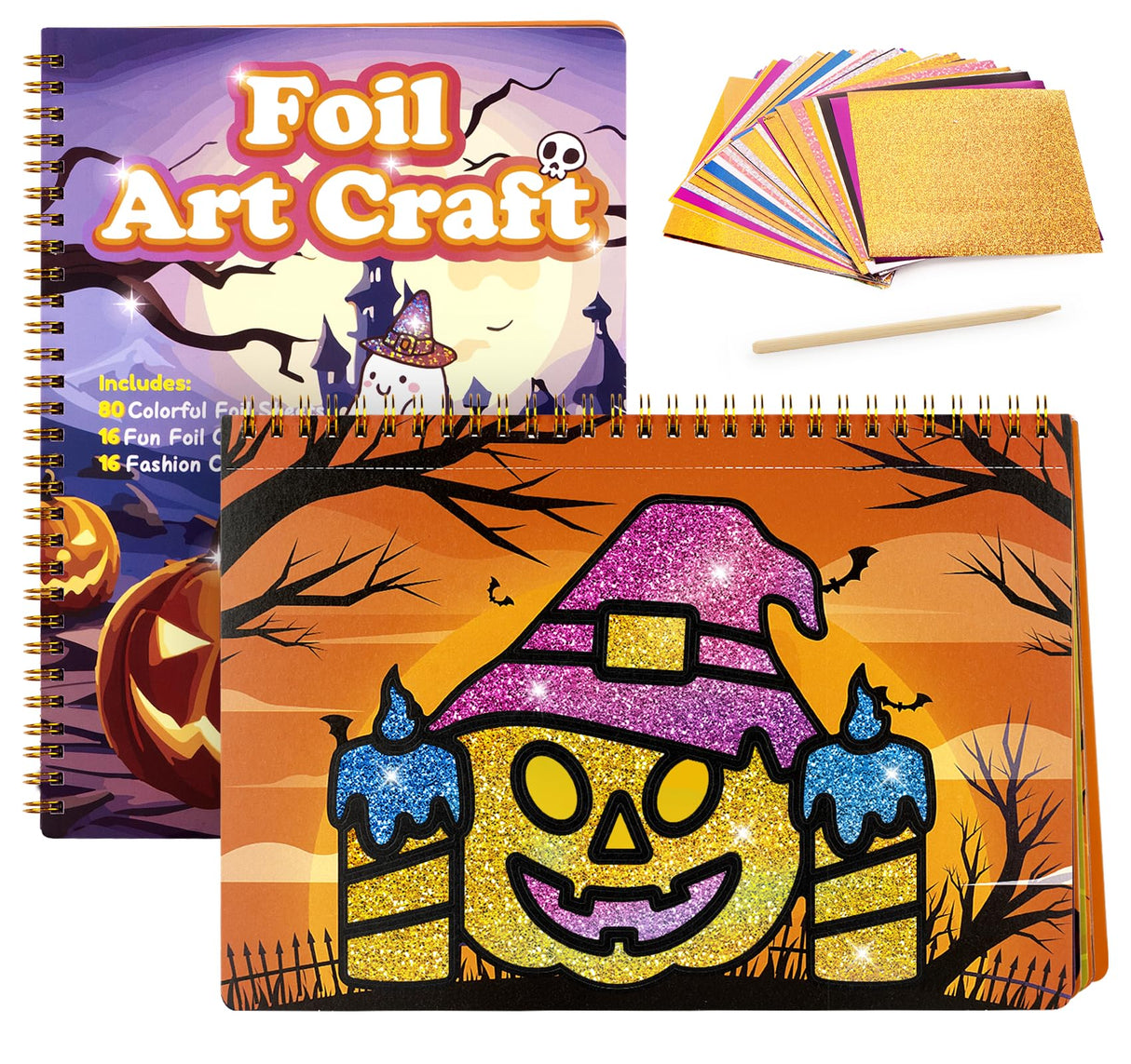 ilauke Art & Craft Activity - Foil Fun Art Craft Paper Kid Carft, DIY Creative Activity, Foil Art Stickers for Birthday Halloween for Boys & Girls Ages 3, 4, 5, 6, 7 ilauke