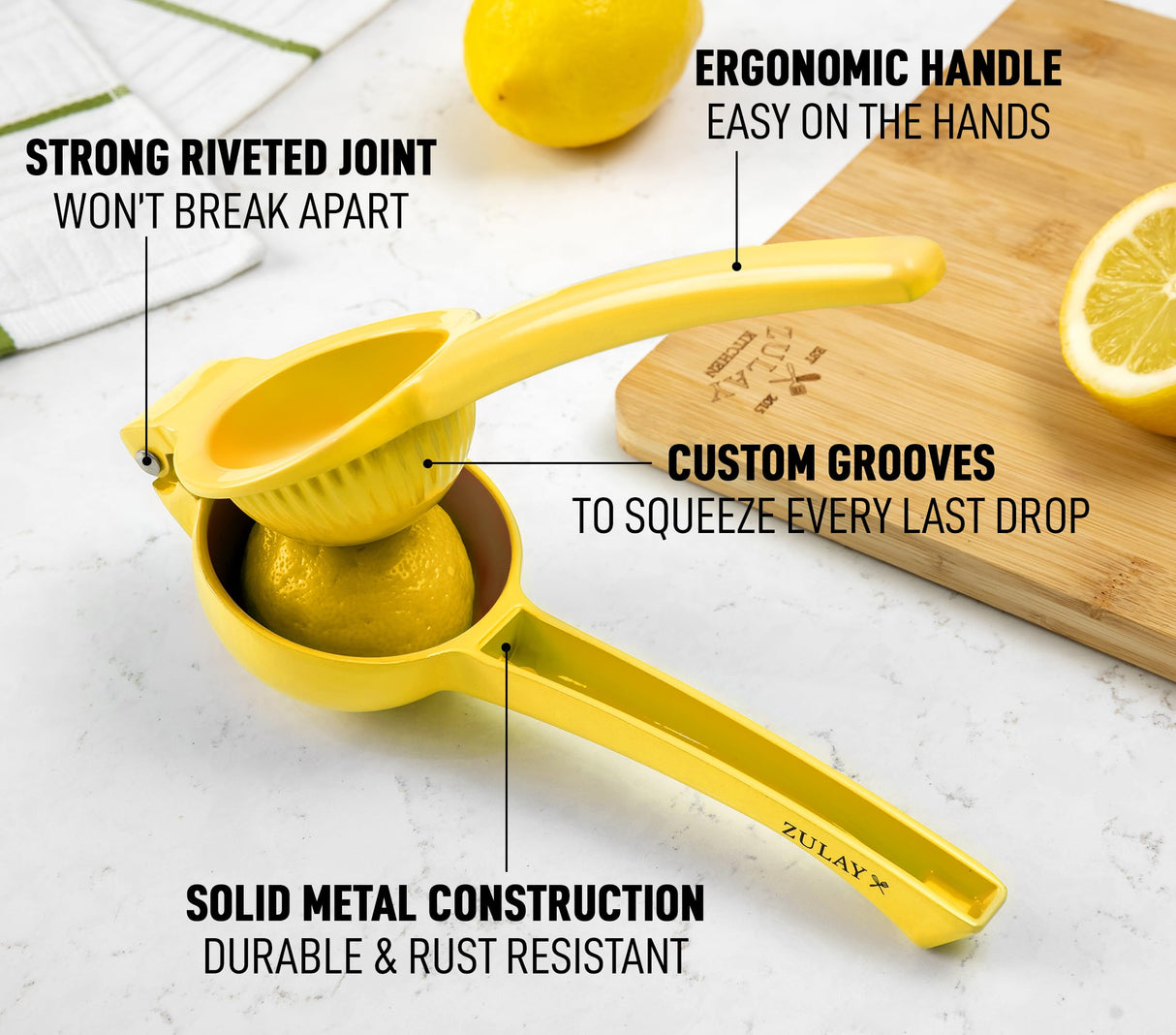 Zulay Kitchen Metal Lemon Squeezer - Handheld Lemon Juicer Squeezer - Easy to Use Citrus Juicer - Manual Press for Extracting the Most Juice Possible - Extracts Every Last Drop Zulay Kitchen