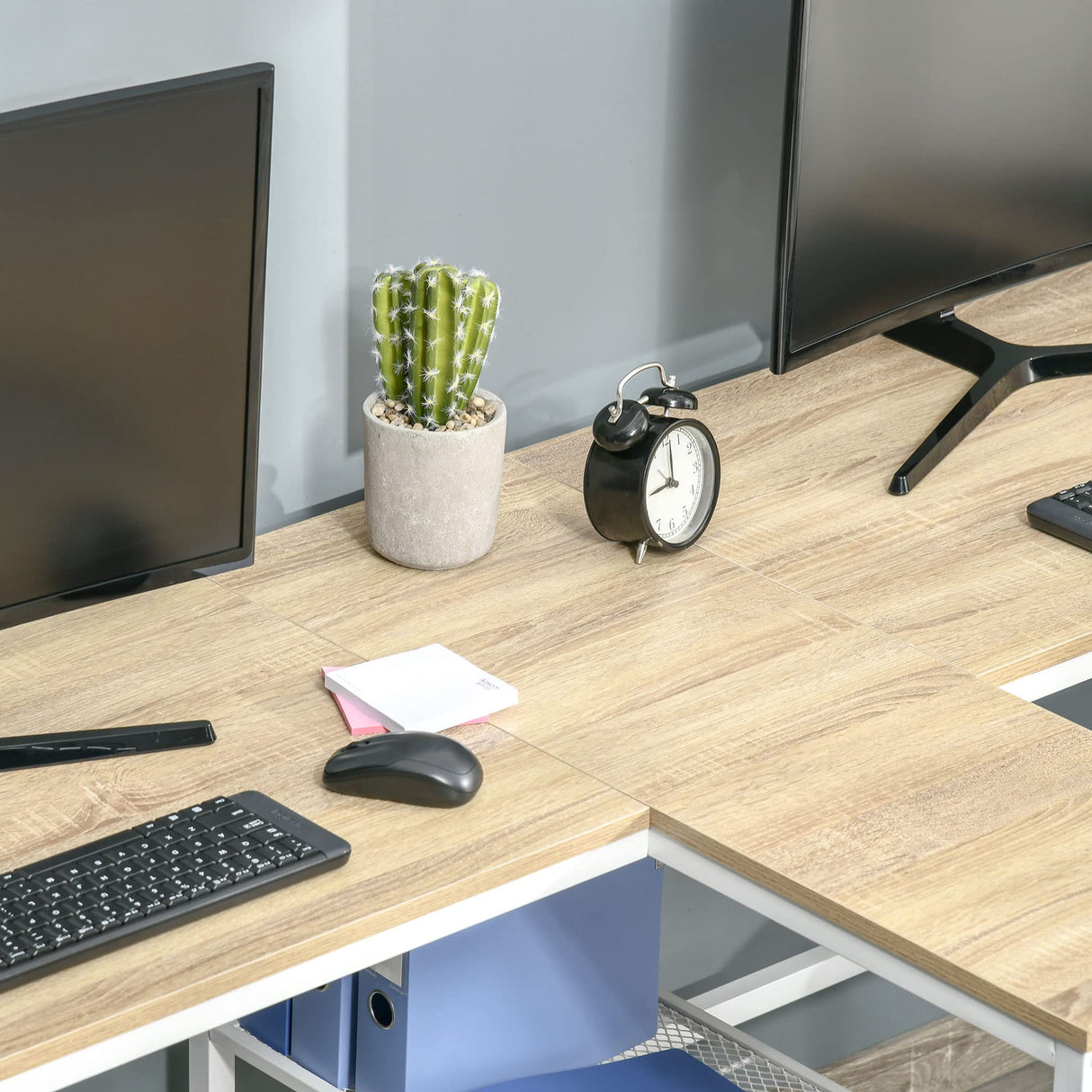 HOMCOM 83" Two Person Computer Desk with 2 Storage Shelves, Double Desk Workstation with Book Shelf, Long Desk Table for Home Office, Natural HOMCOM