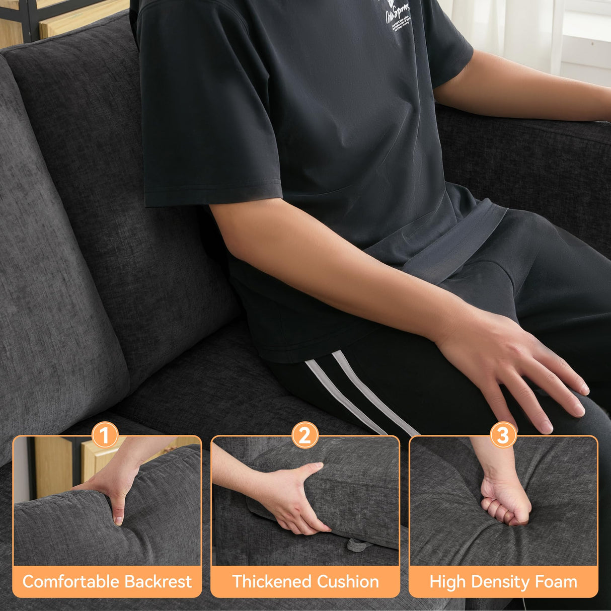 WUTUTUEE 58”Modular Sectional Loveseat Sofa, Modern Love Seat 2 Seater Sofa Couch with Storage, Chenille Modular Sectional Couch for Living Room, Bedroom, Office, Small Apartment, Dark Grey WUTUTUEE