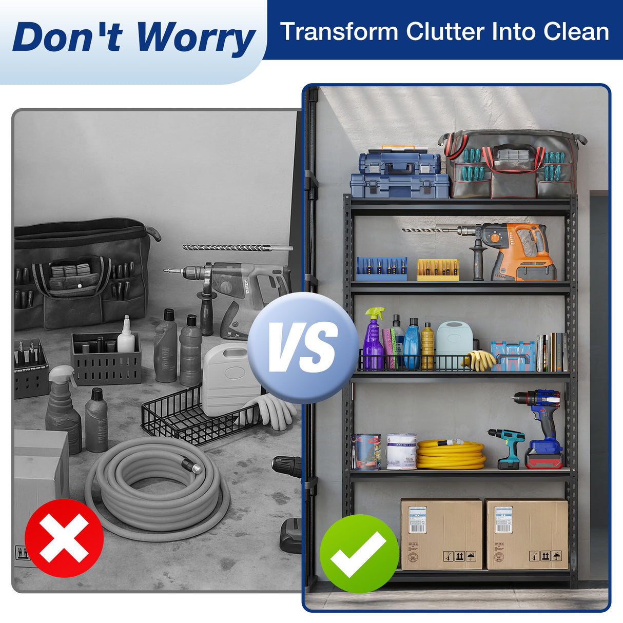 WORKPRO 5-Tier Storage Shelf, 72" H Heavy Duty Adjustable Garage Shelving Unit 2180LBS Capacity, for Basement, Kitchen, Pantry, 35.4”Wx15.7”Dx72”H, Black WORKPRO