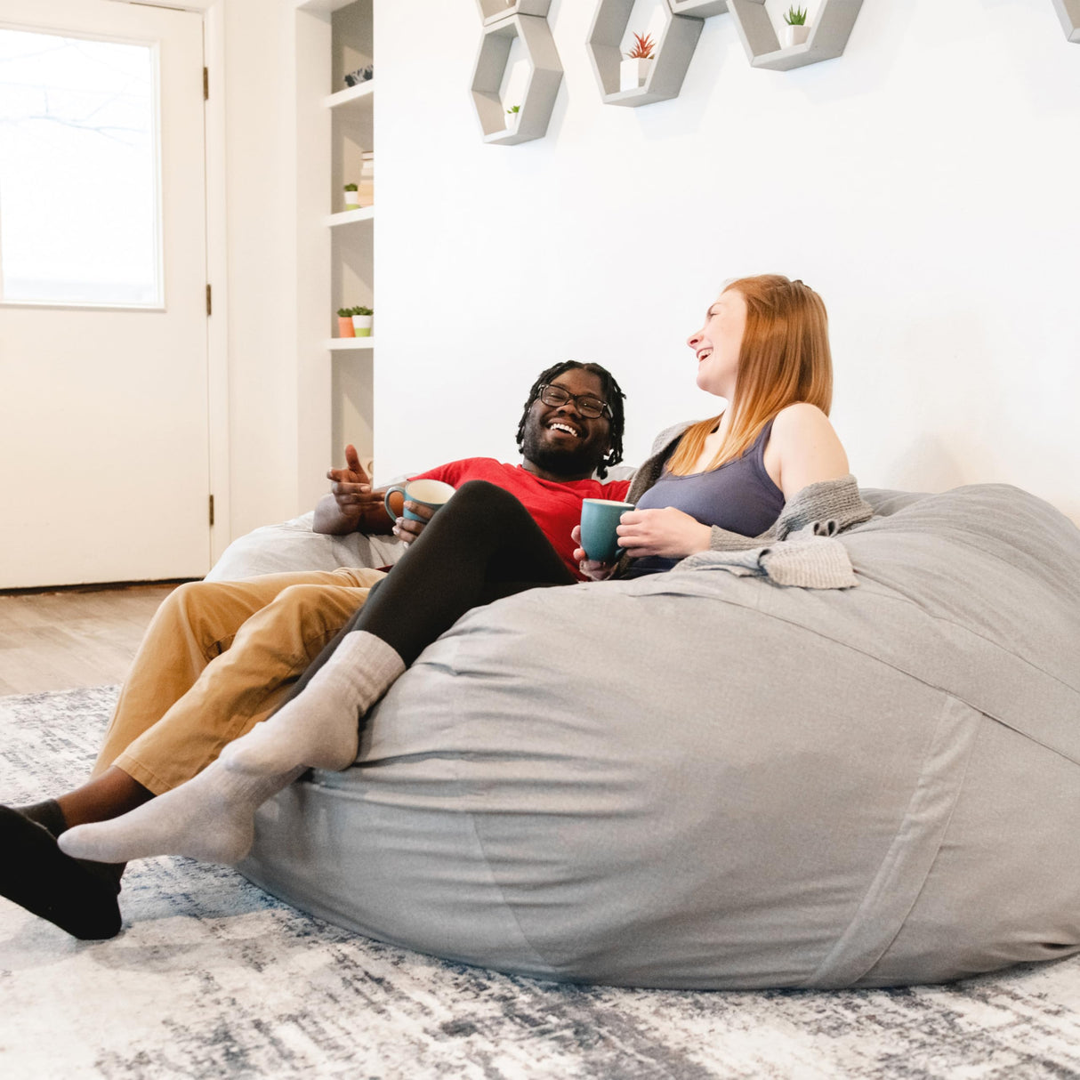 Big Joe Fuf XXL Foam Filled Bean Bag Chair with Removable Cover, Fog Lenox, Durable Woven Polyester, 6 feet Giant Big Joe