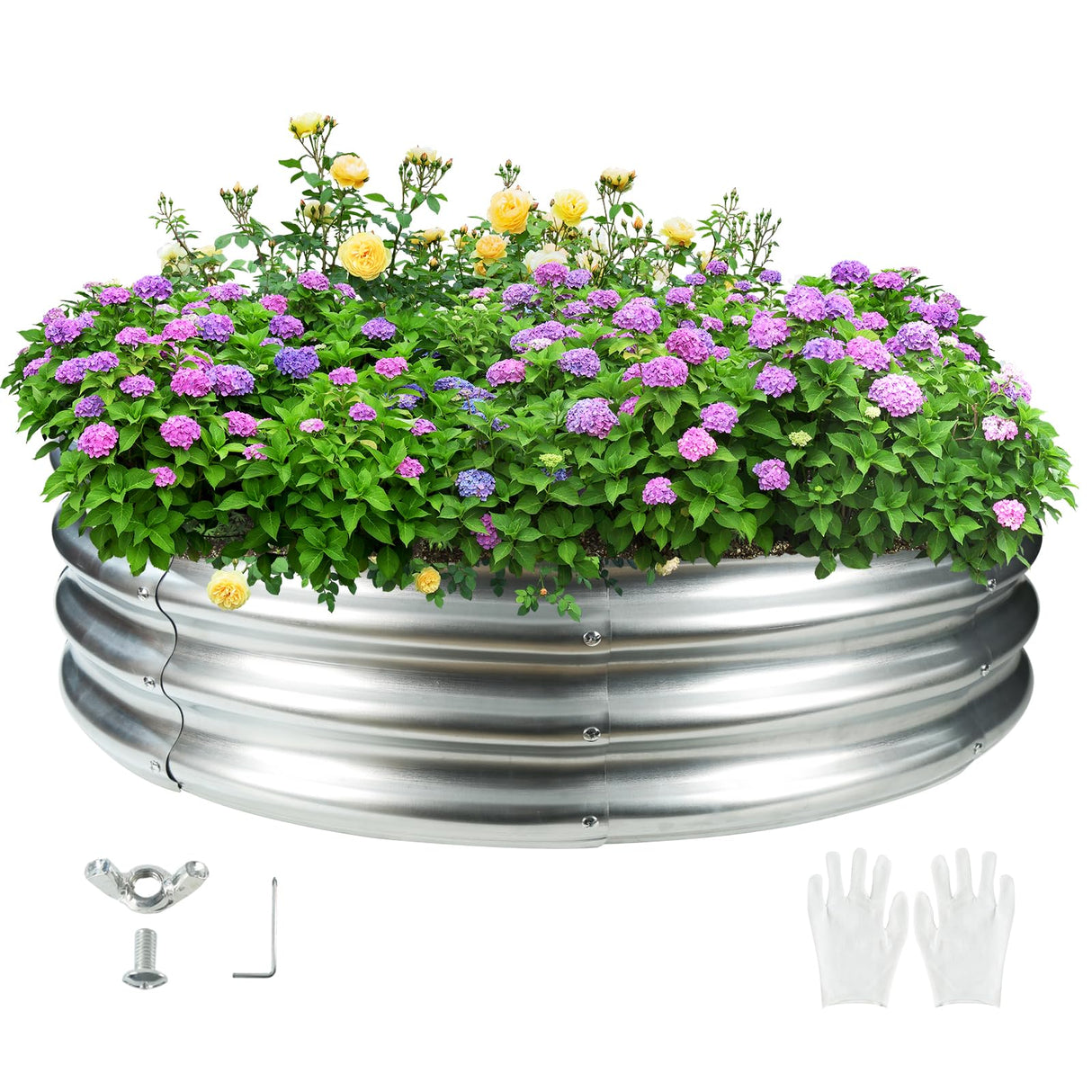 4FT Diameter Camp Fire Ring Pit, Large Round Galvanized Steel Fire Pit, Heavy Duty Steel Fire Pit Silver for Backyard, Camping, Bonfire (4x4x1FT) TBMLC