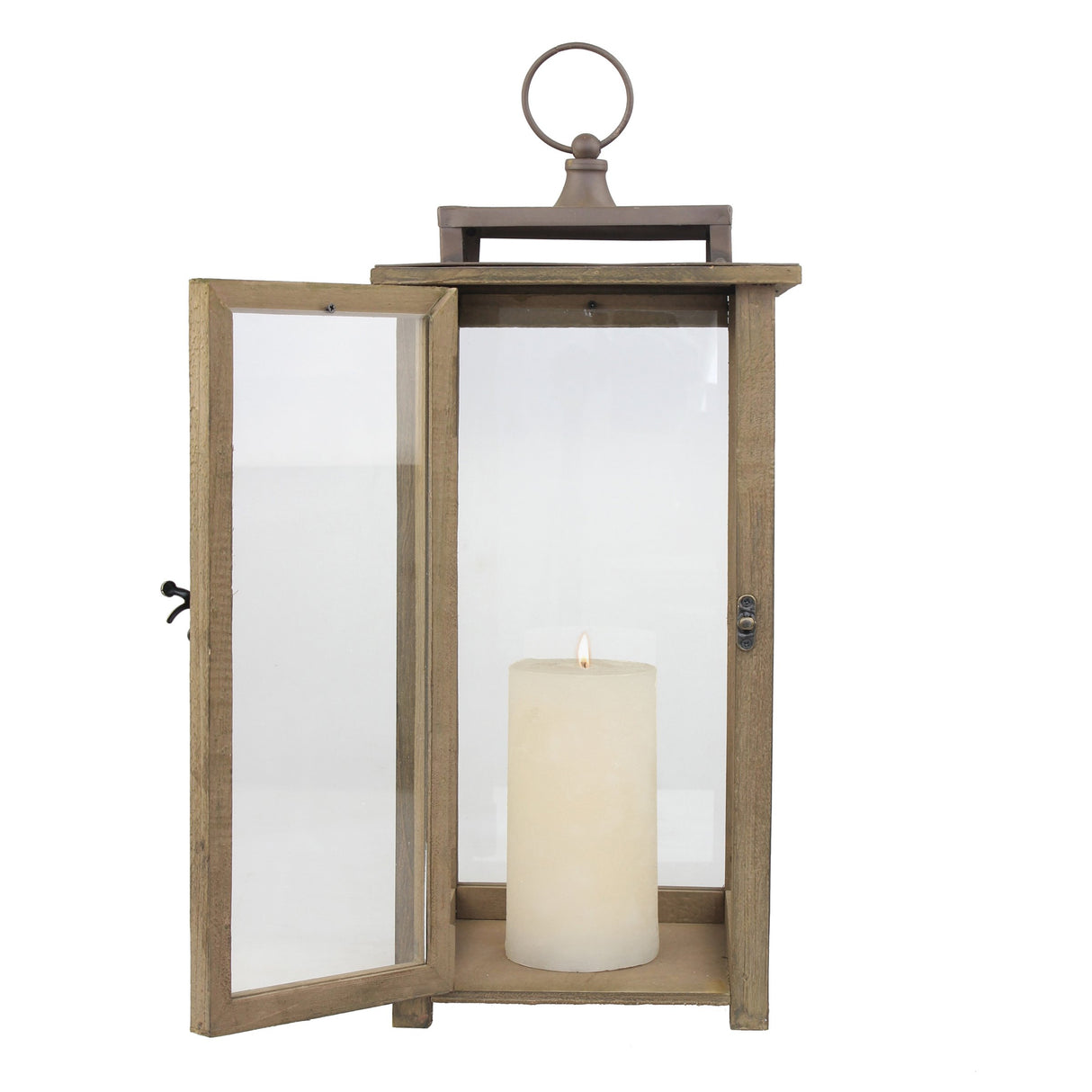 Stonebriar 18 Inch Rustic Wooden Candle Hurricane Lantern, For Table Top, Mantle, Wall Hanging, or Garden Display, Indoor & Outdoor Use, Extra Large Stonebriar