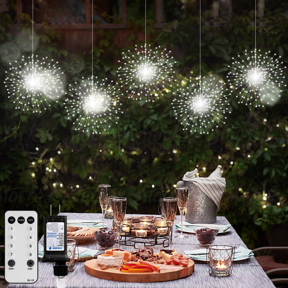 DoonDar 5 Pack 1000 LED Plug in Firework Lights Starburst Lights for Christmas Garden/Patio/Wedding/Party/Bedroom Outdoor or Indoor Decor,Waterproof Twinkle Light with 8 Modes(Cool White) DoonDar