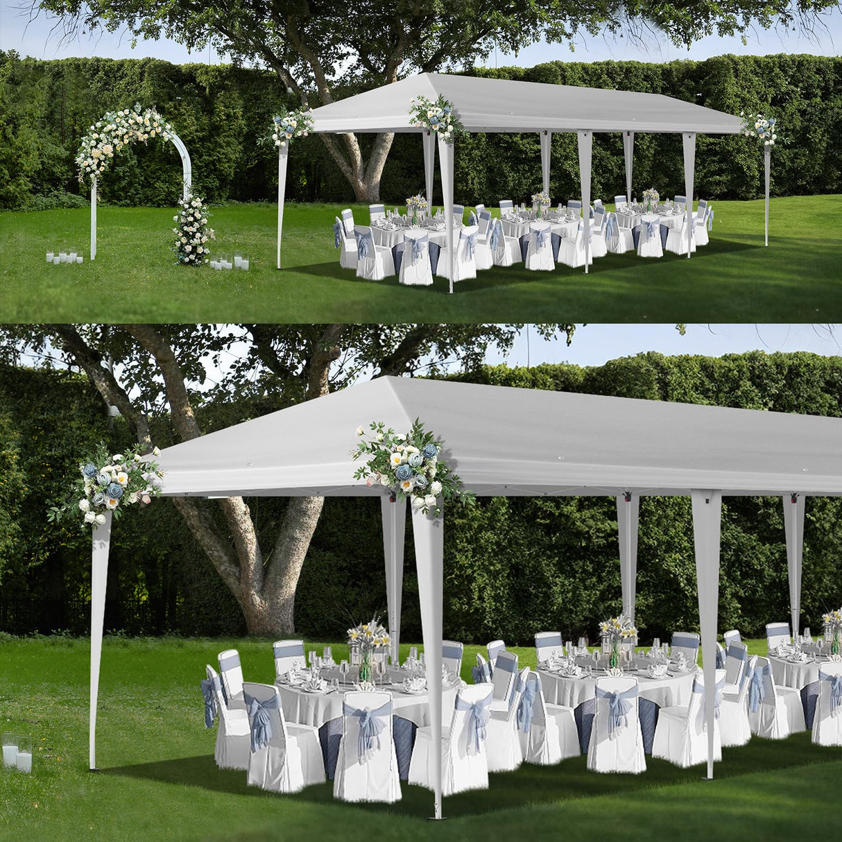 10x30 Pop Up White Canopy Outdoor Tent Party Tent with no Sidewalls, Wedding Party Tent Outdoor Canopy Waterproof UV50 Canopy Tent Event Shelter for Parties, 8 pcs Weight Bag,Carry Bag DOINUO
