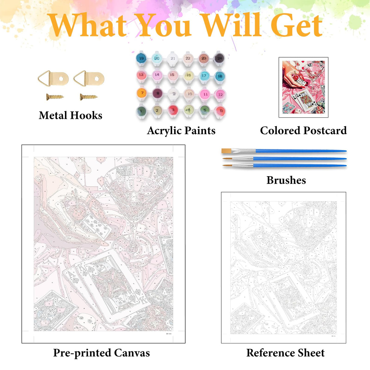 Paint by Numbers Kit for Adults Beginner Cocktail, Poker Adult Paint by Number Kits on Canvas, Pink DIY Acrylic Oil Painting by Numbers for Adults, Perfect for Home Wall Decor 16X20 Inch Okarina