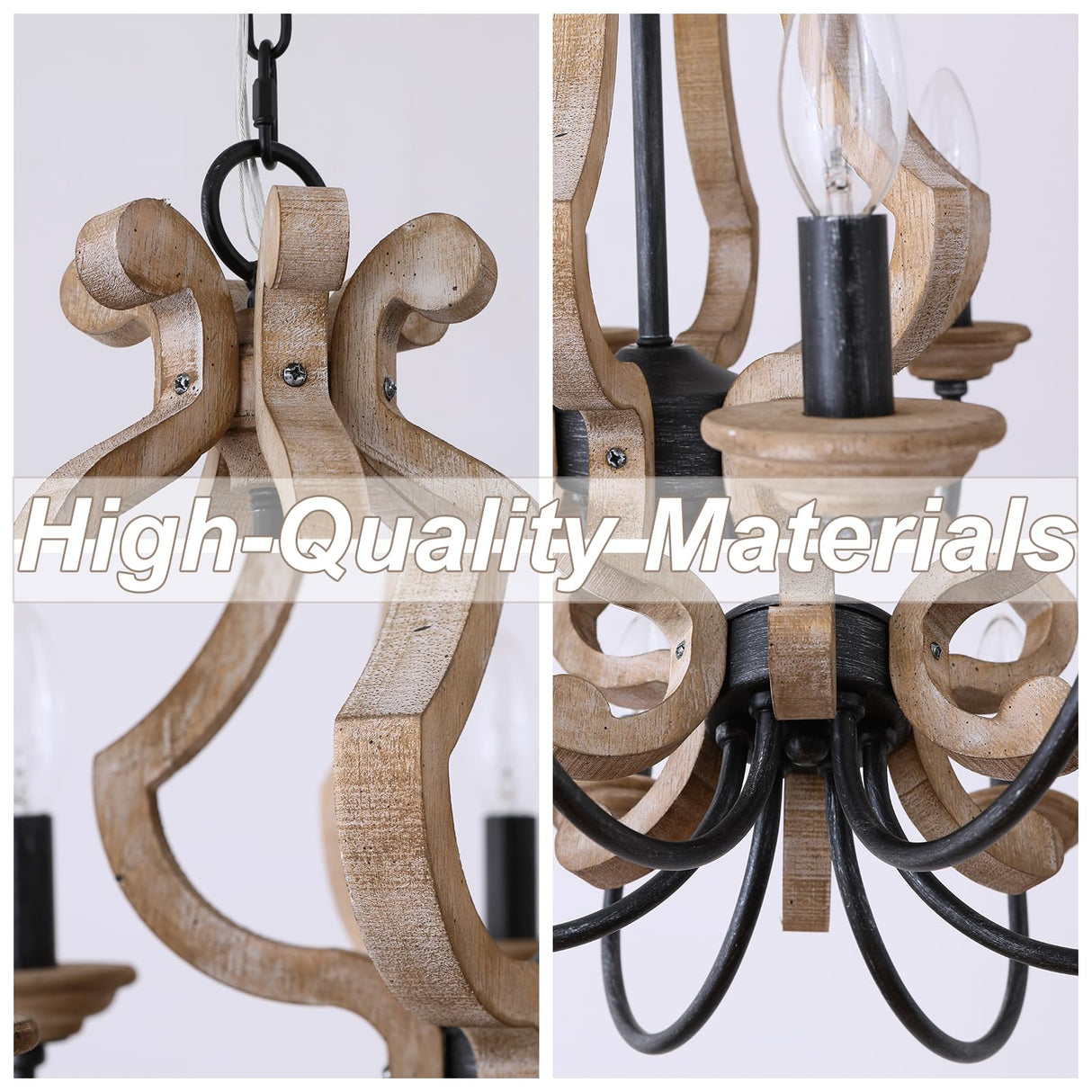 ANQIANYUE Farmhouse Chandelier, 6-Lights Wood Chandelier, Distressed Black Pendant Light Adjustable Height, Rustic Chandeliers for Dining Room Kitchen Island Foyer Living Room Entryway Hallway (18.3") ANQIANYUE