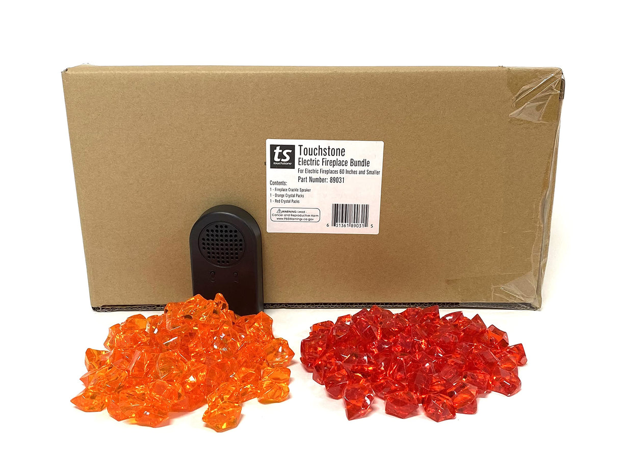 Touchstone Electric Fireplace Accessory Bundle - Includes Fire Crackle Speaker and Electric Fireplace Crystals - for Small Electric Fireplaces (60 Inches and Smaller) Touchstone