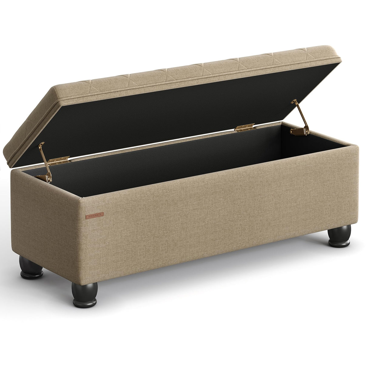 SONGMICS Storage Ottoman, Storage Bench, Tufted Entryway Bedroom Bench, 17.7 x 46.5 x 17.7 Inches, Hinges Easy Lid Operation, Wooden Legs, Linen-Look Cover, Loads 330 lb, Camel Brown ULOM070K01 SONGMICS