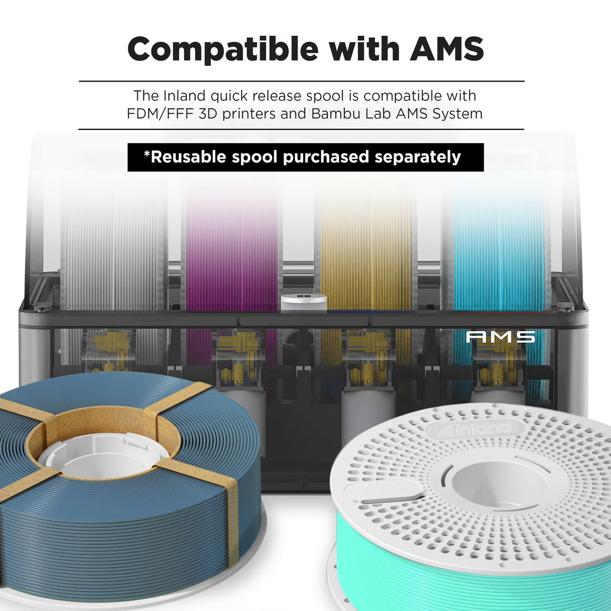Inland V2 Reusable Filament Spool, 3D Printing Replacement Spool for Inland Spooless Filament, Compatible with Bambu Lab Filament Refill INLAND
