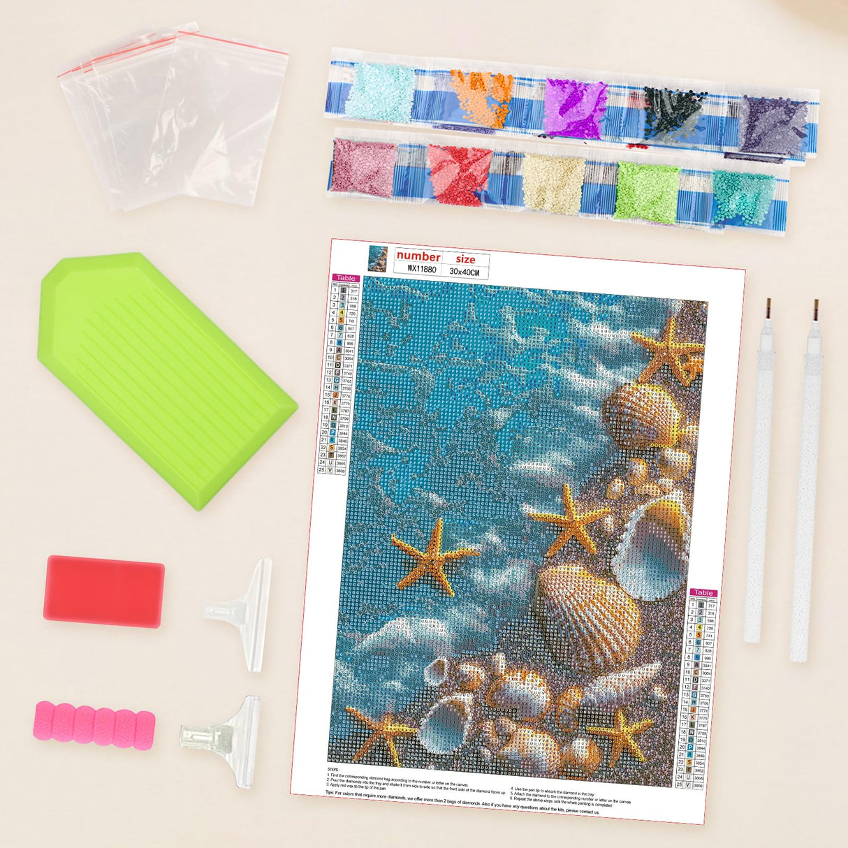 Lxmsja Seashells Diamond Art Kits for Adults, Beach Diamond Painting Kits for Beginners, 5D DIY Full Drill Gem Art Crafts for Adults, Home Wall Decor 12x16 inch Lxmsja