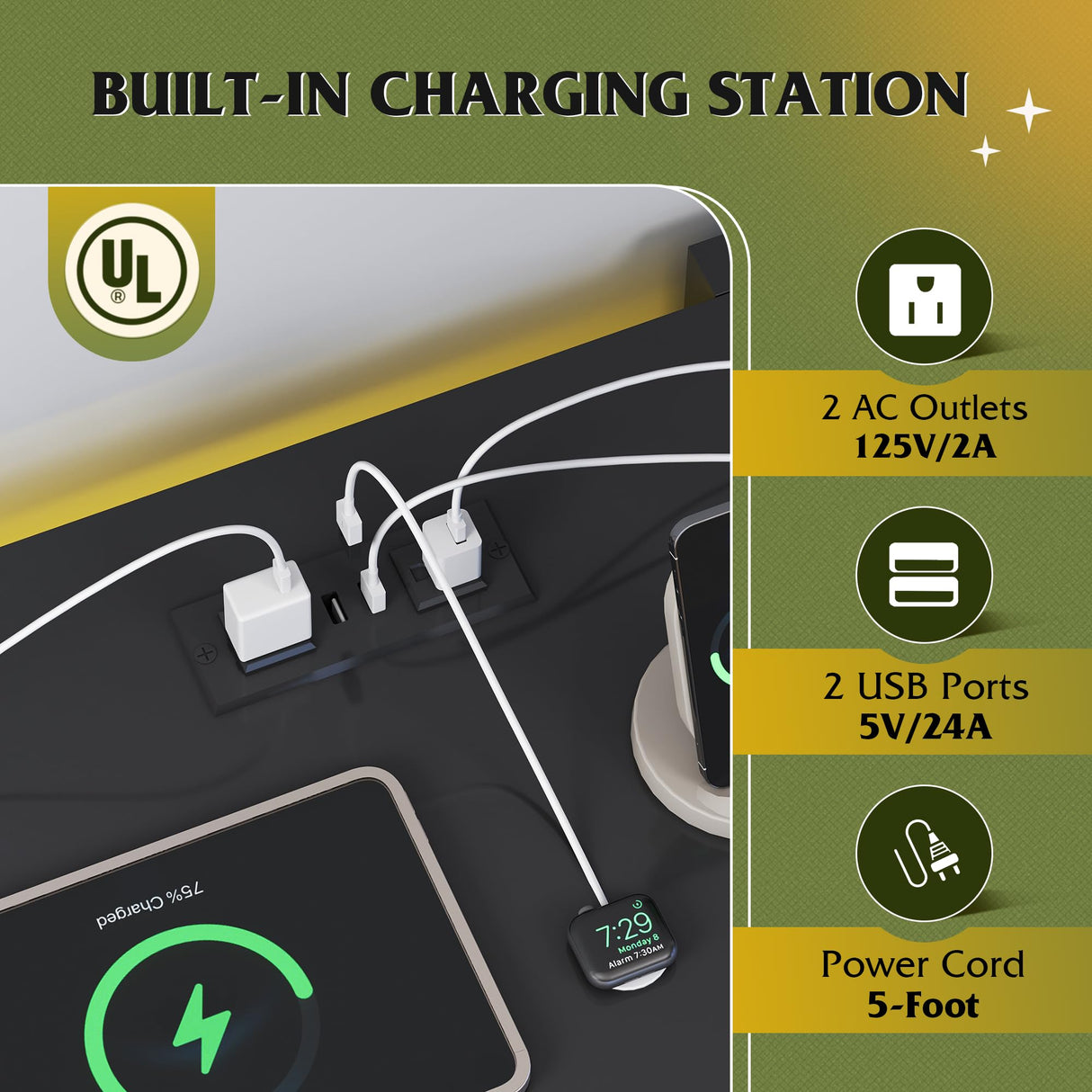 WLIVE 6 Drawer Led Dresser for Bedroom, 50.79'' Black Wood Dresser Storage Organizer with Power Outlets for 55'' TV, Dressers with Open Shelves, Hanging Rack, Chest of Drawers for Closet, Living Room WLIVE